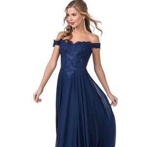 NEW! Gorgeous Off the Shoulder Evening Formal Gown Prom Dress Bridal Navy Blue
